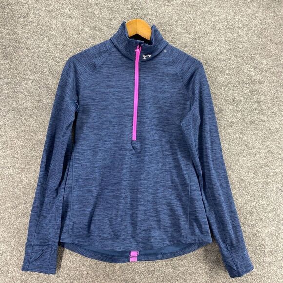 Under Armour Activewear Top Women L Large Blue High Neck Zipper Cold Gear Solid - Picture 3 of 9